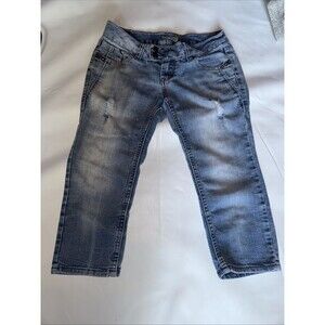 Vtg Paris Blues Y2K Denim Blue Jean Capri Pants 5 Double Pockets Wide Belt Loop